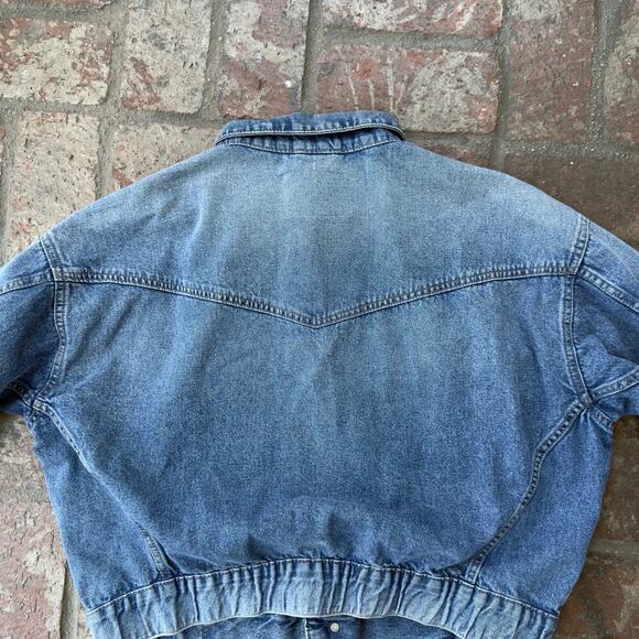 H&M & Denim Jacket Cropped Blue Size M 90s Pockets Elastic Waist - Picture 8 of 9